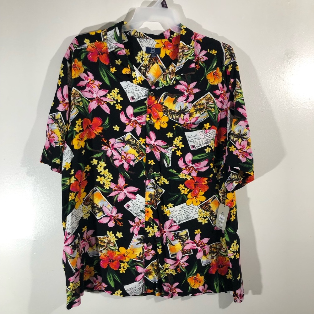 NWT George Men’s Hawaiian Floral Print Short Sleeve Button-Up Shirt Size 2XL